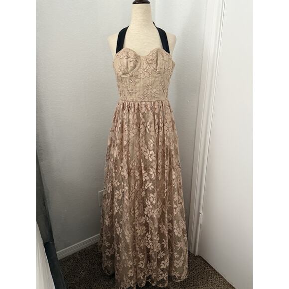 Alice + Olivia Nude Lace Gown Bustier leather t-back - Picture 2 of 12
